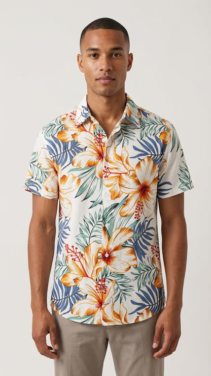 Detail image of family matching t-shirts with white floral print