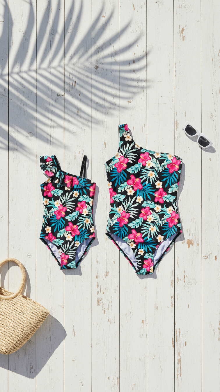 Tropical One-Shoulder Ruffle Swimsuit for Women and... | DLM