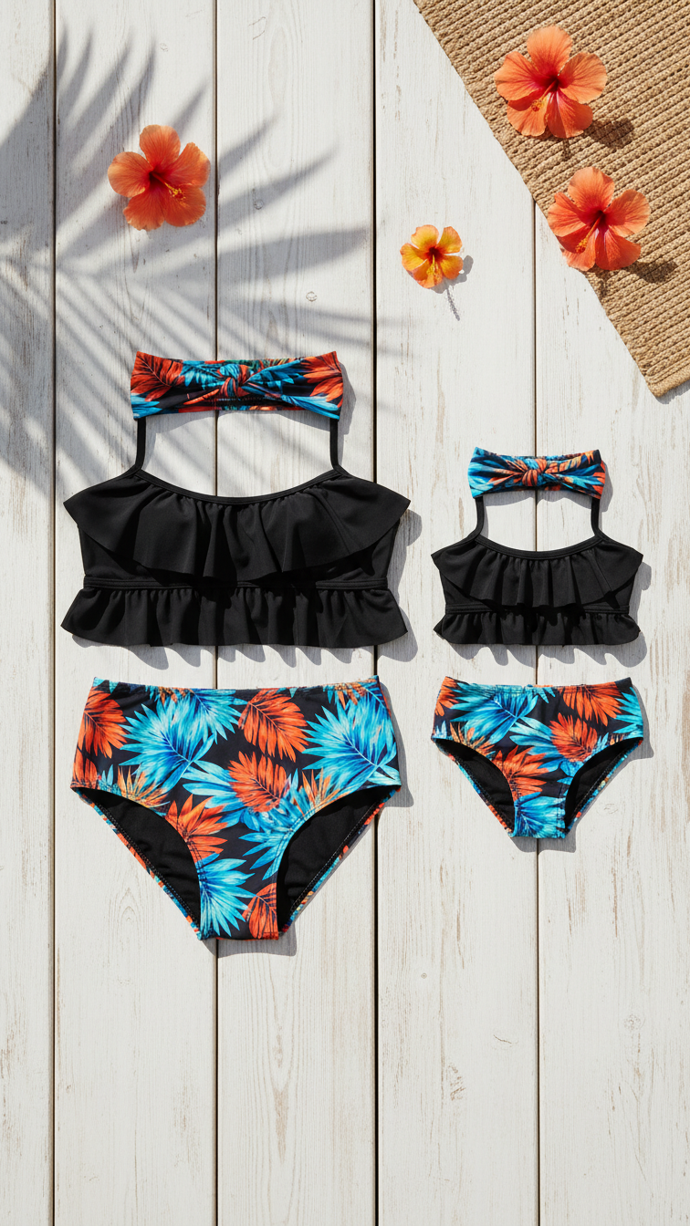 Maillot de bain bikini deux pièces assorti à volants