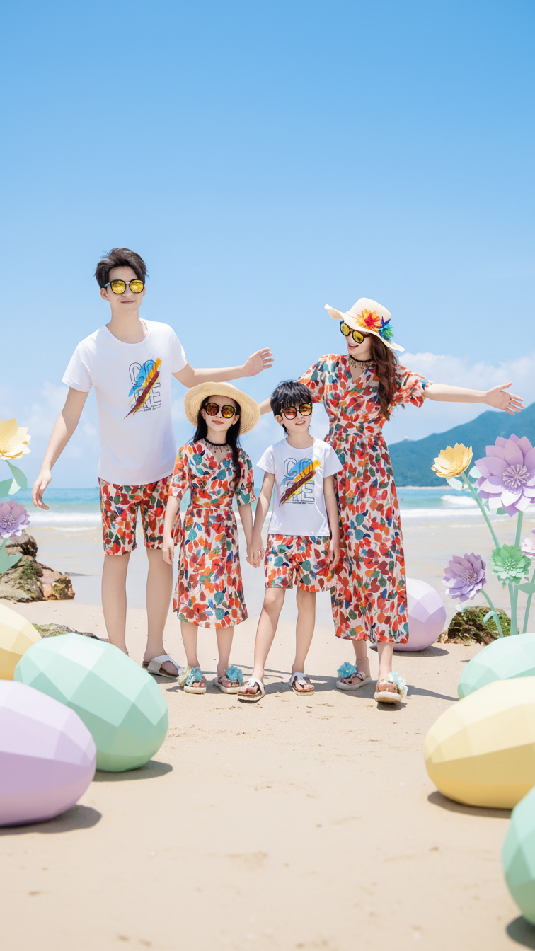Product image of family matching matching sets with tropical print