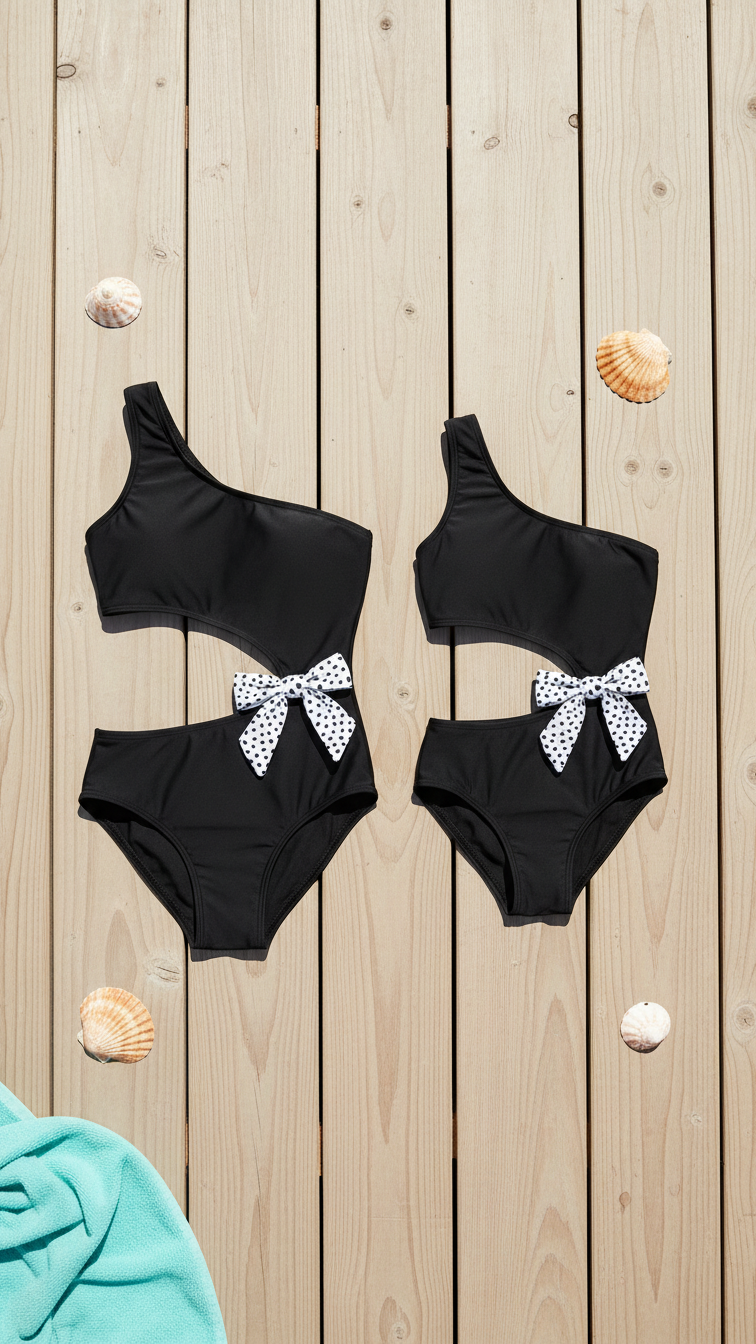 Maillot de bain une pièce parent-enfant à découpes et nœud papillon