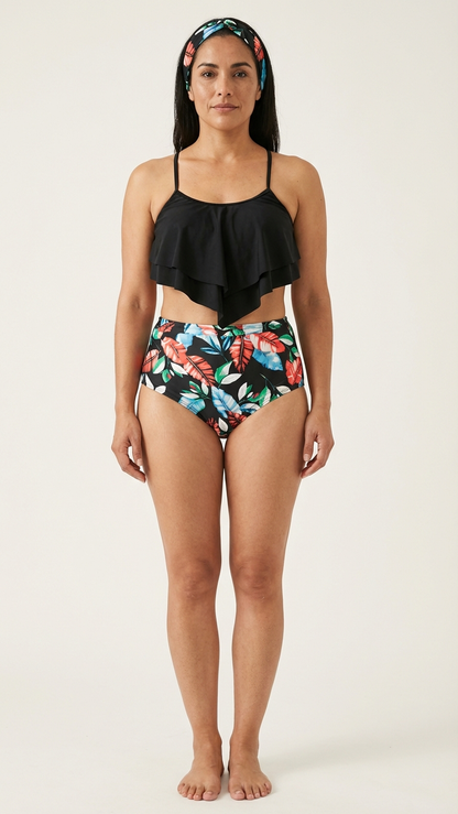 Maillot de bain bikini deux pièces assorti à volants