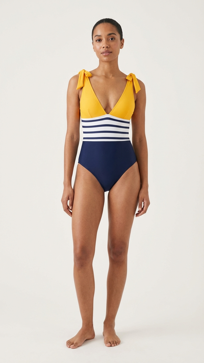 Traje de baño de una pieza a rayas para mamá y yo