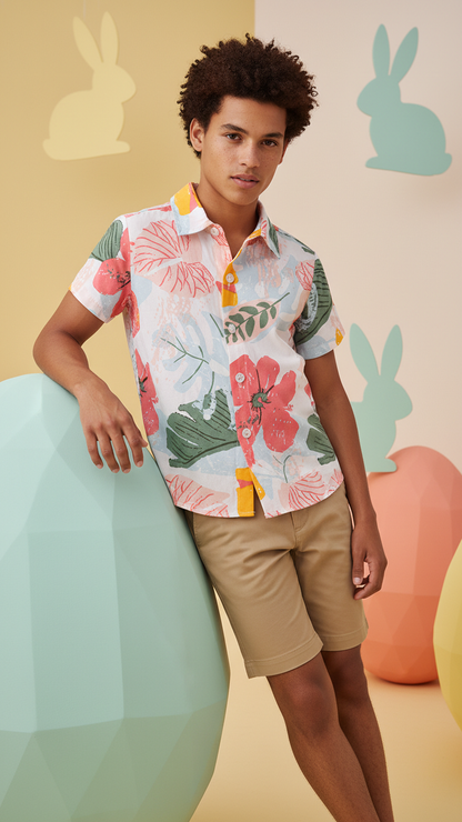 Detail image of family matching t-shirts with tropical print