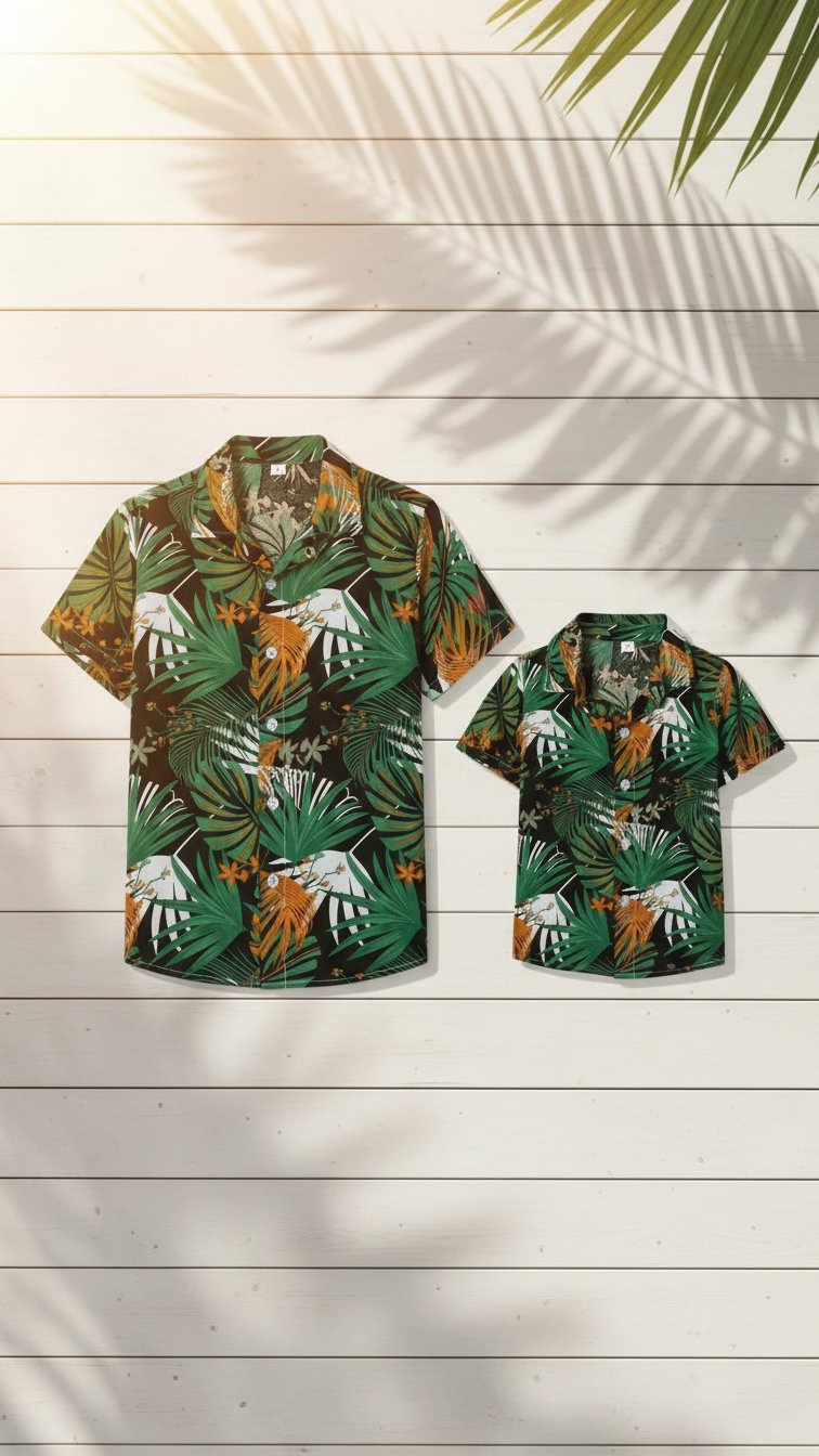 Alternate image of family matching t-shirts with tropical print