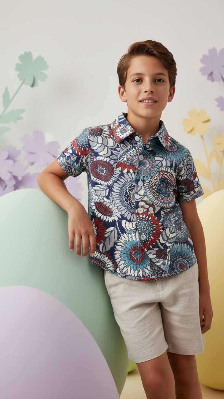 Additional image of family matching t-shirts with navy floral print