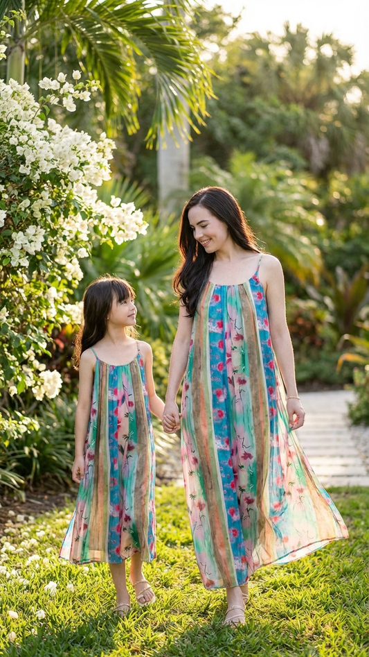 Matching Mommy & Me Colorful Watercolor Maxi Dresse... | DLM