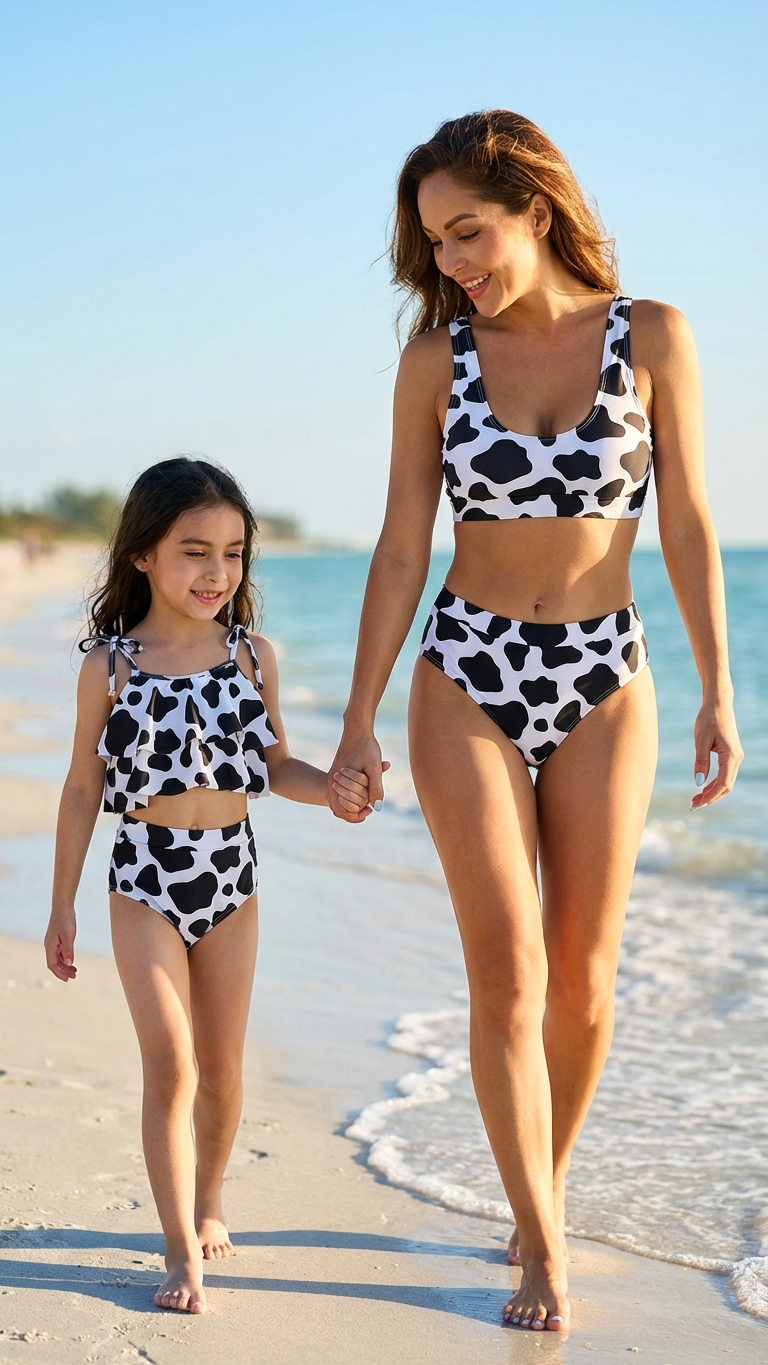 Conjunto de tankini con estampado de vaca moderno para mamá y... | DLM