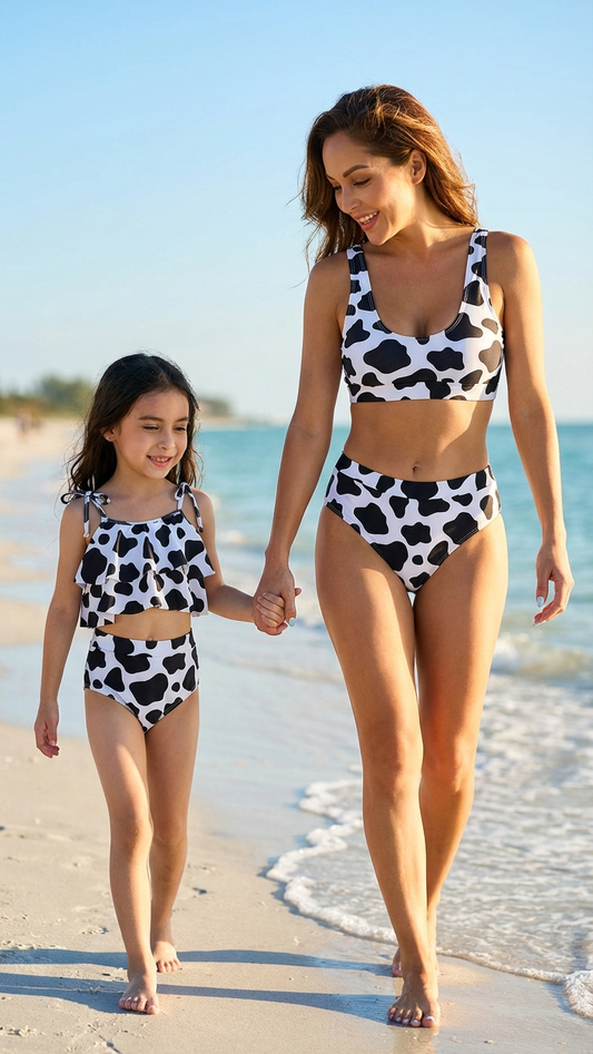 Modern Cow Print Tankini Swimsuit Set for Mother an... | DLM
