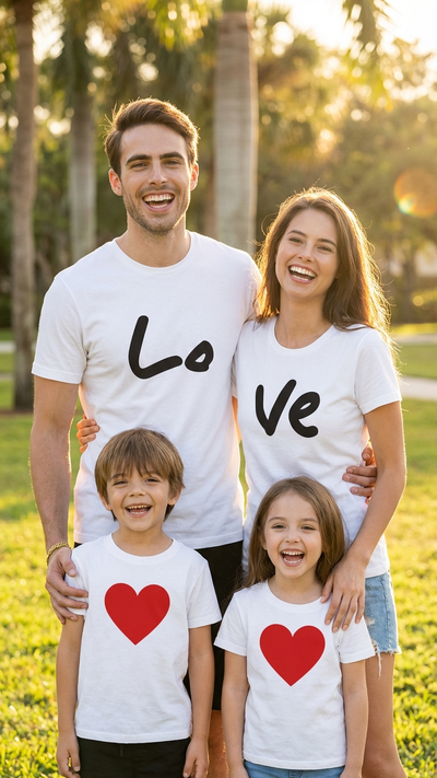 Product image of family matching t-shirts with heart print