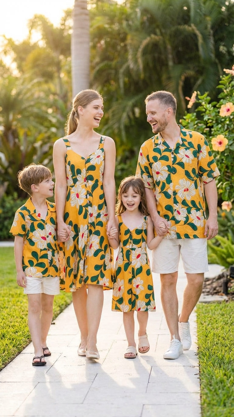 Product image of family matching shirts with yellow floral print - matching dress for family