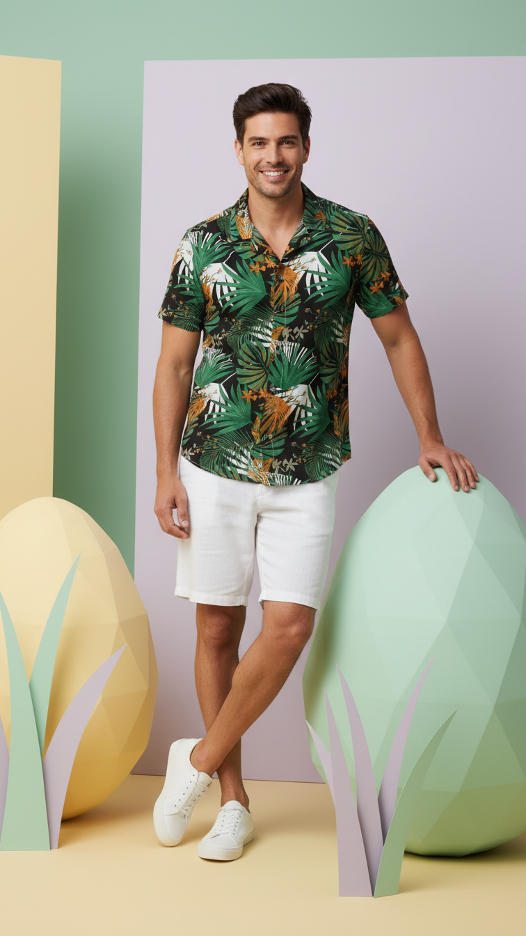 Additional image of family matching t-shirts with tropical print