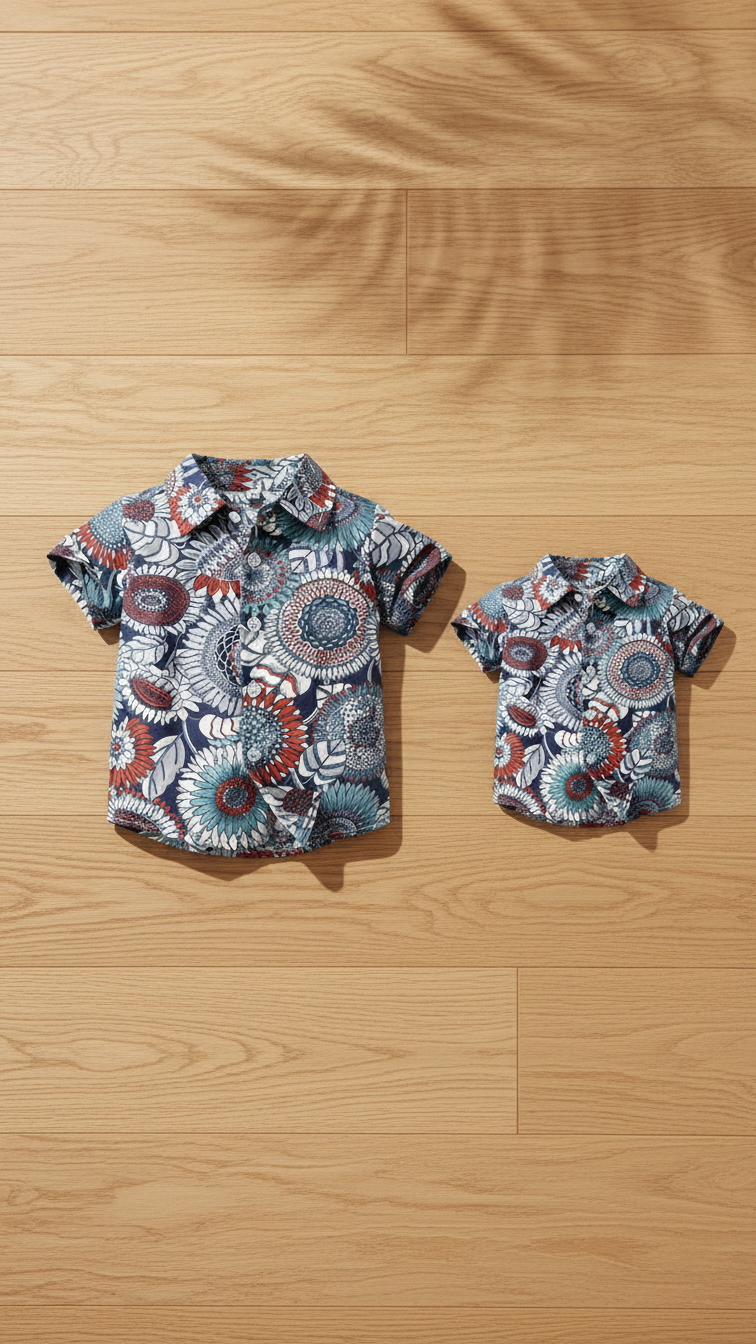Alternate image of family matching t-shirts with navy floral print