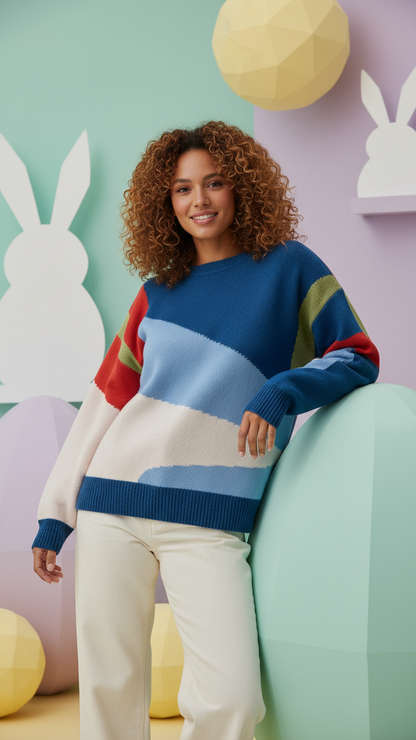 Suéteres de punto con bloques de color a juego, vibrantes, para toda la familia... | DLM