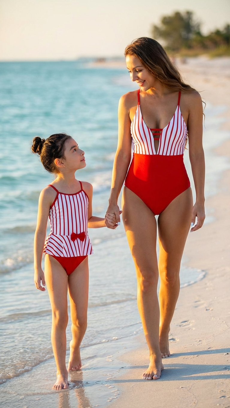 Product image of mommy and me swimsuits with christmas print