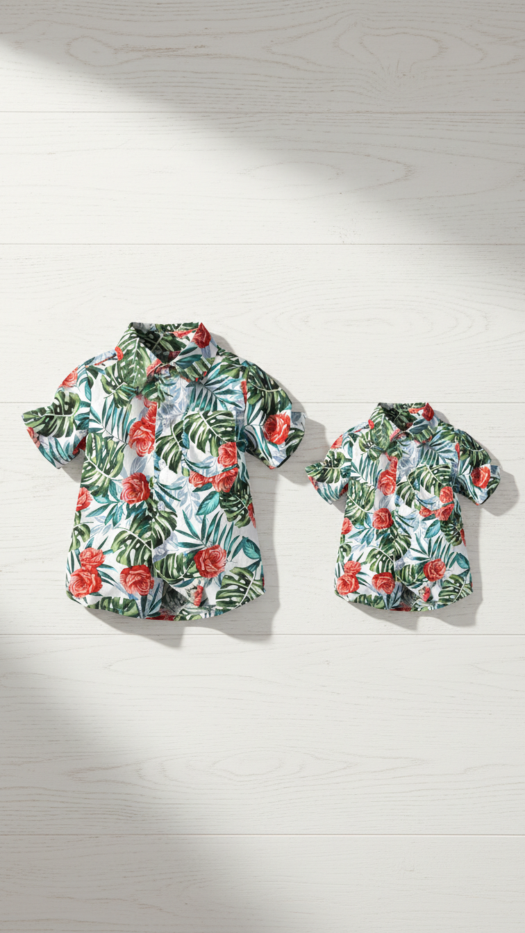 Alternate image of family matching t-shirts with tropical print