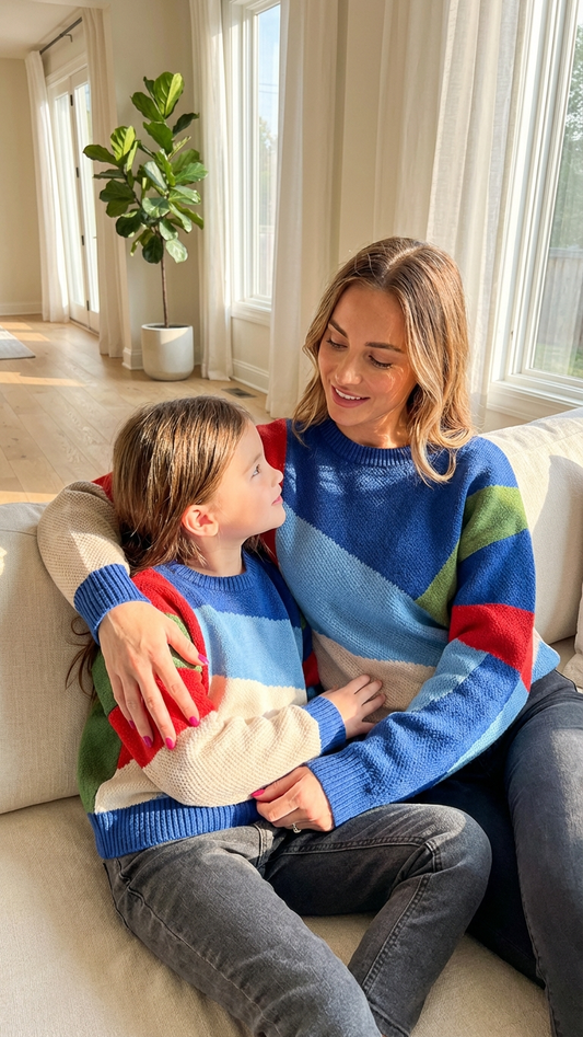 Matching Color-Block Knit Sweaters Vibrant Family P... | DLM