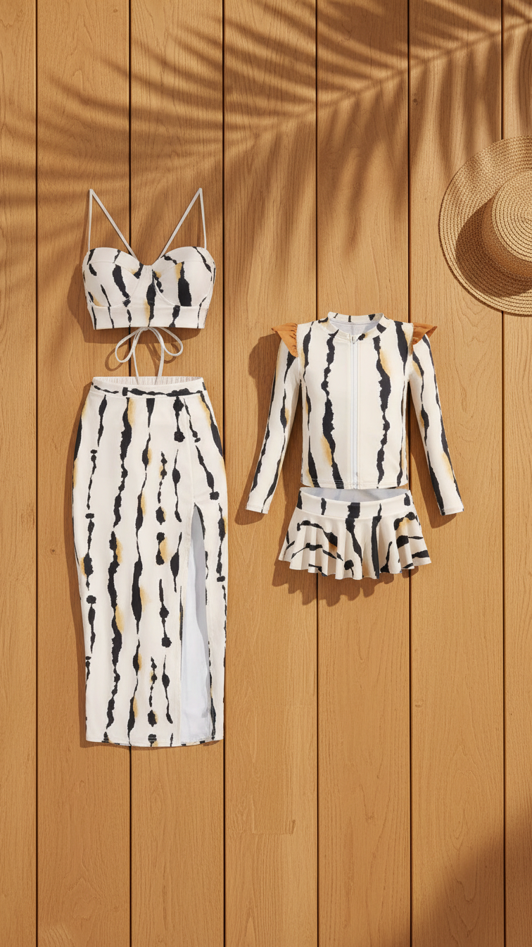 Extra image of mommy and me bikini sets with wrap skirt - matching swimsuit for family