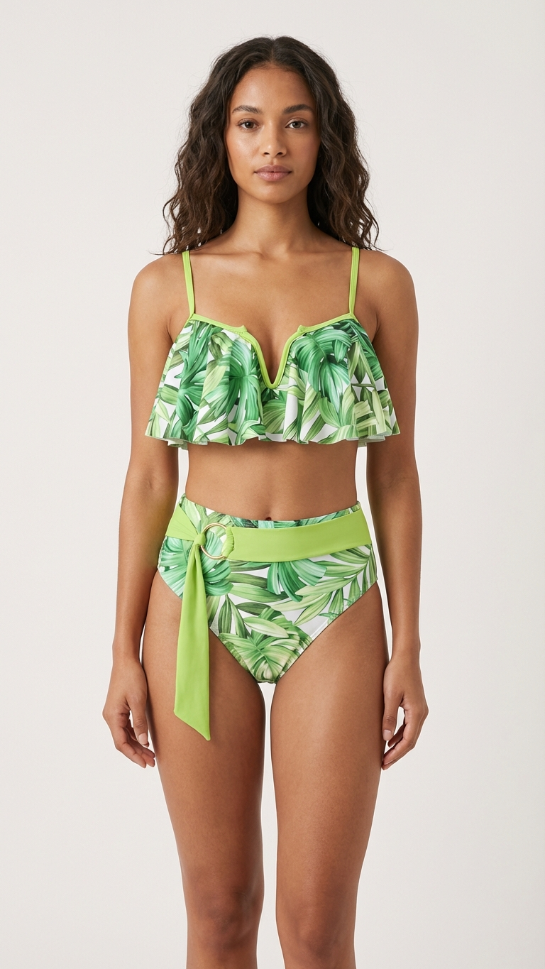 Chic Two-Piece Swimsuit Set Ruffle Detail Top and H... | DLM