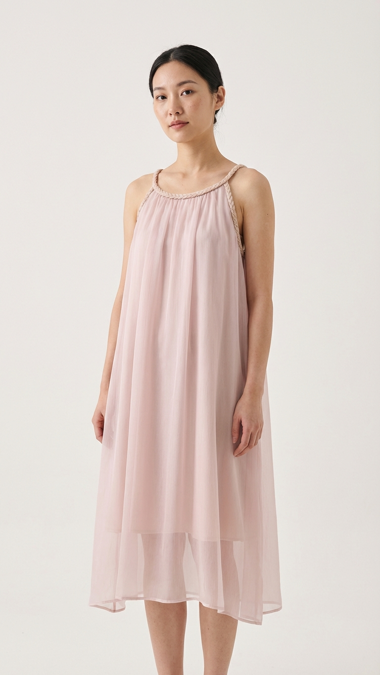 Robe élégante sans manches en mousseline ornée de sequins... | DLM