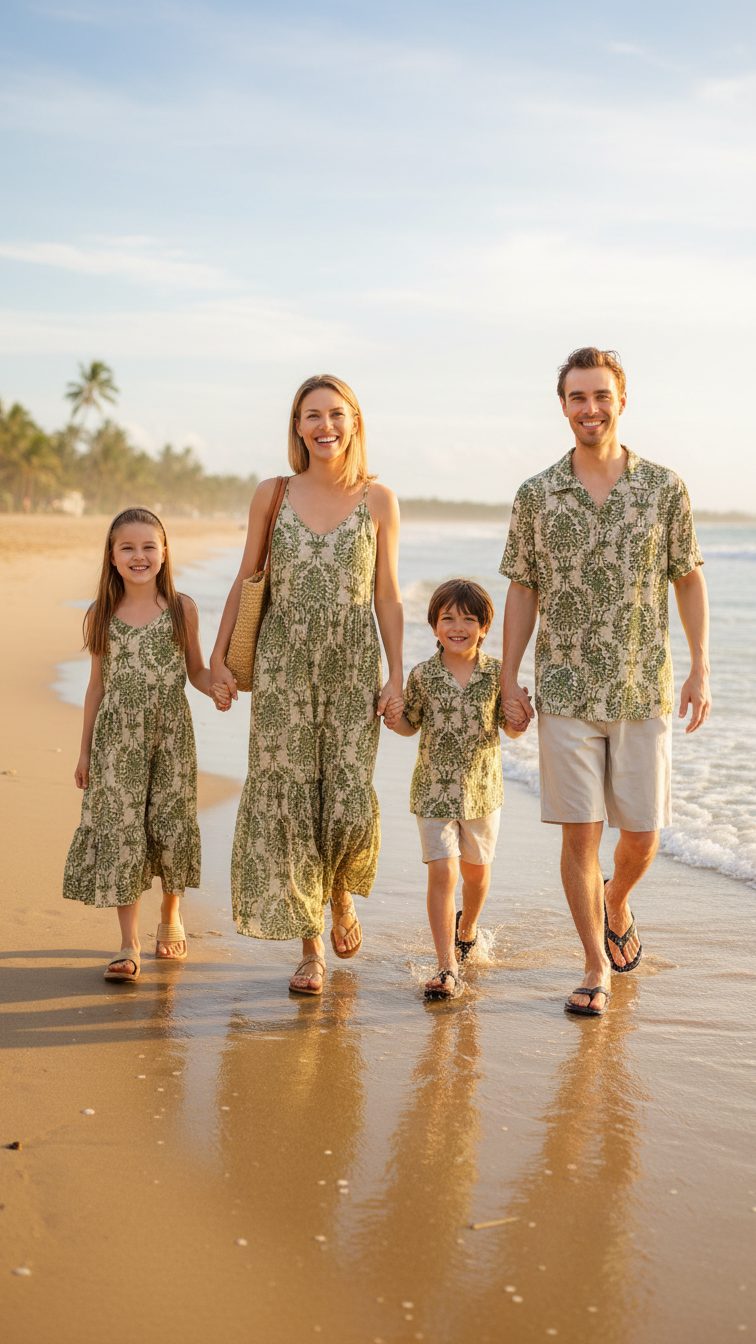 Green Floral Family Matching Shirt and Dress Set