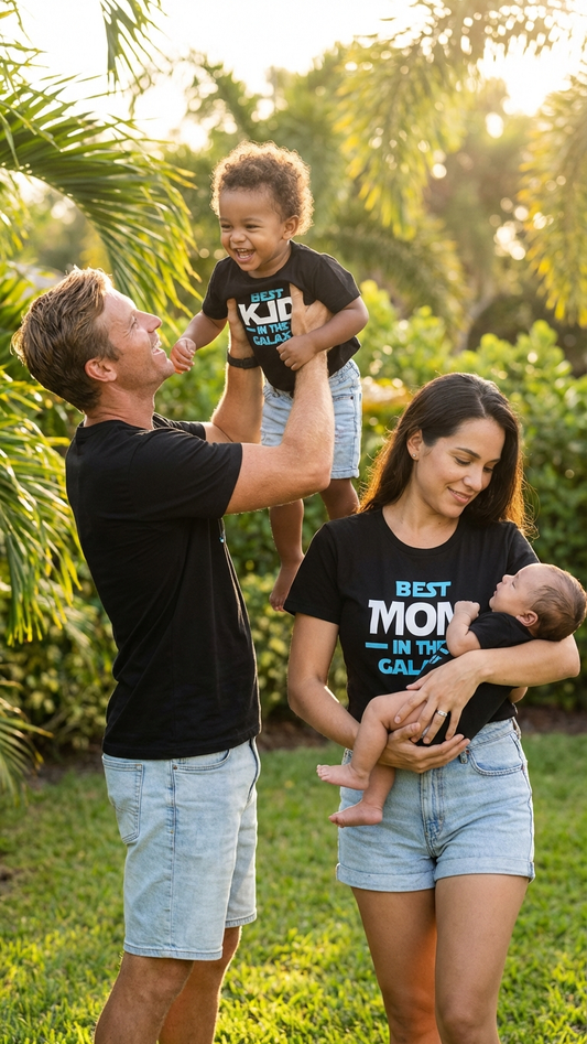 Product image of family matching t-shirts with matching style - matching swimsuit for family