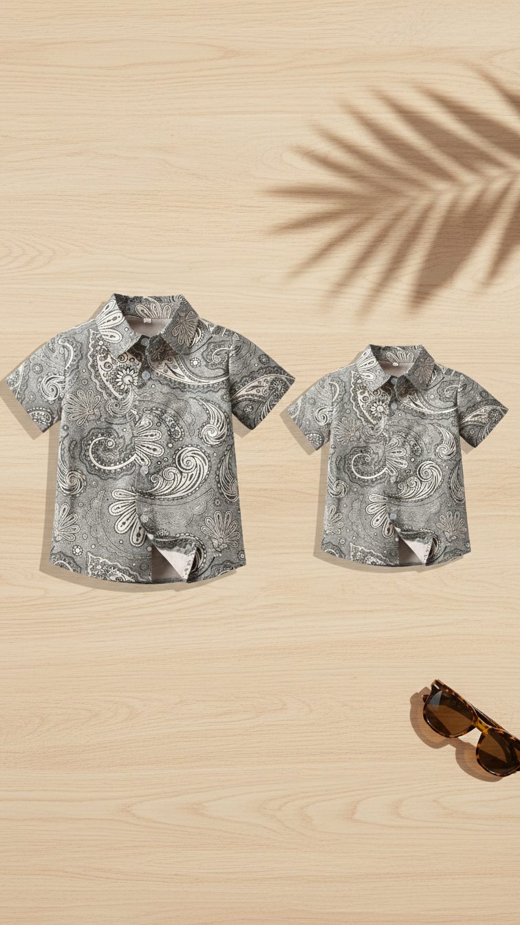 Alternate image of family matching t-shirts with gray