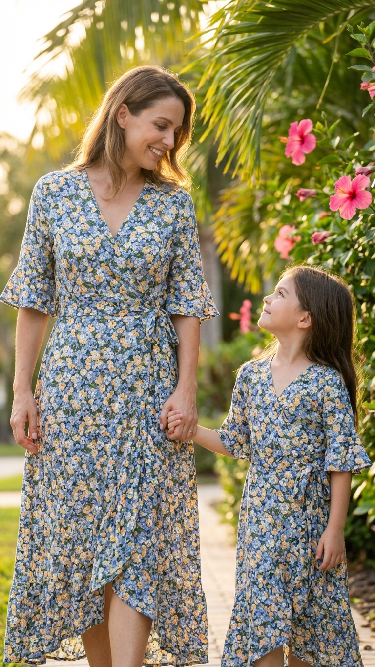 Additional image of family matching shirts with wrap skirt