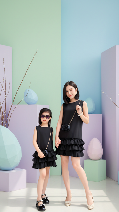 Elegante vestido negro con volantes - Elegante vestido sin mangas en capas... | DLM