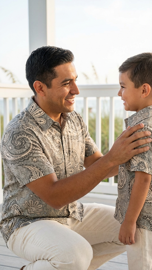 Product image of family matching t-shirts with gray - matching swimsuit for family