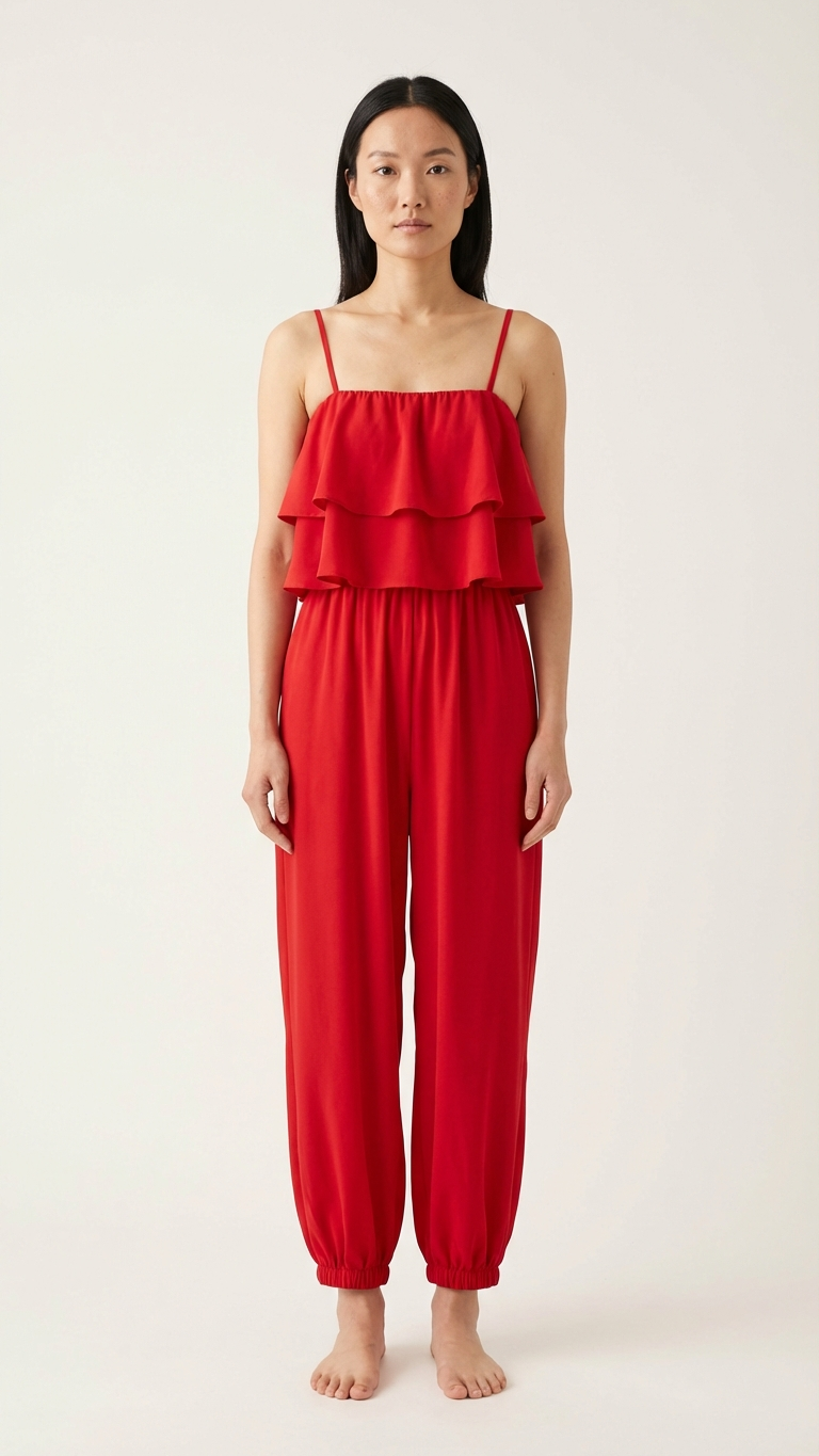 Monos rojos con volantes a juego para mamá y yo - ¡Elegante! | DLM