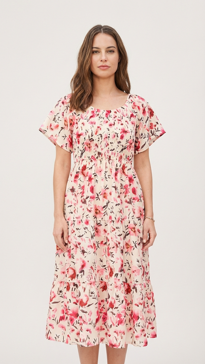 Vestidos midi fruncidos con estampado floral a juego para mamá y yo - Talla S... | DLM