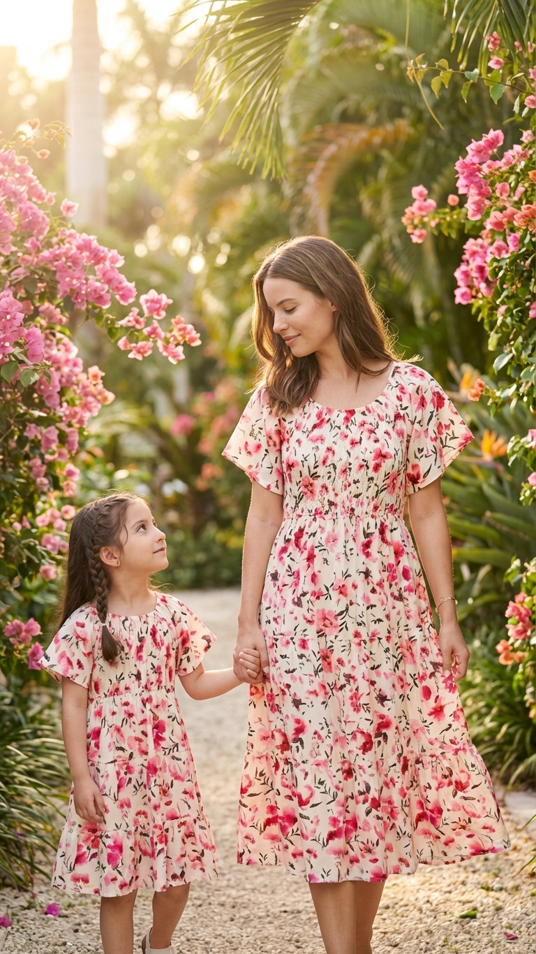 Product image of mommy and me midi dresses with floral print