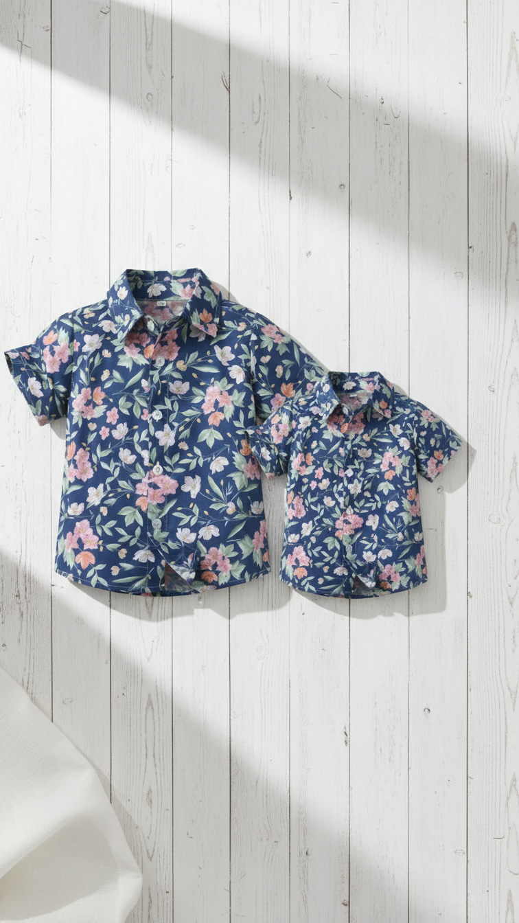 Alternate image of family matching t-shirts with navy floral print