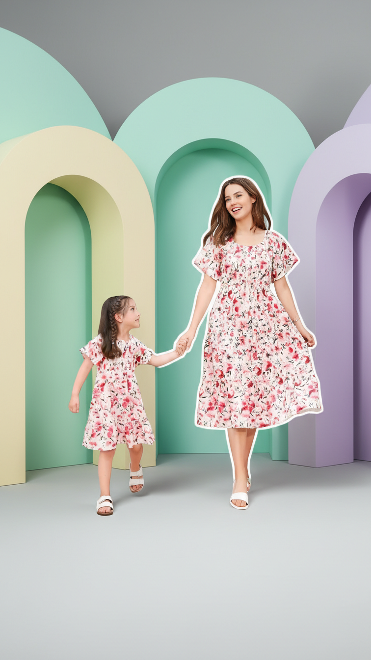 Additional image of mommy and me midi dresses with floral print