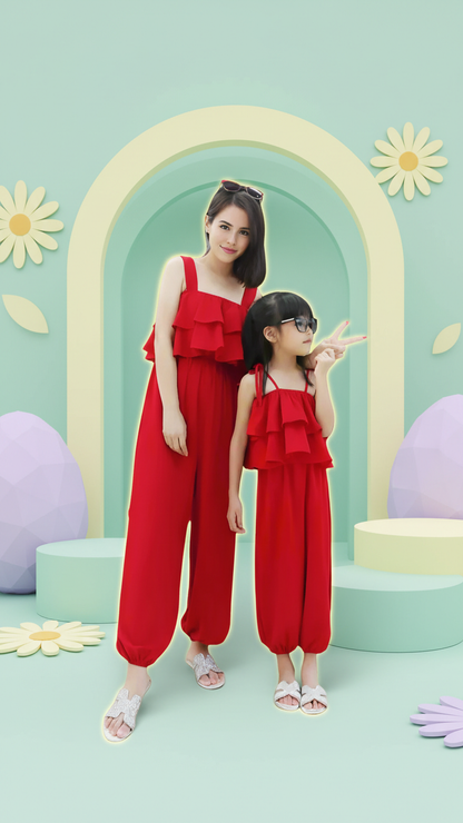 Monos rojos con volantes a juego para mamá y yo - ¡Elegante! | DLM