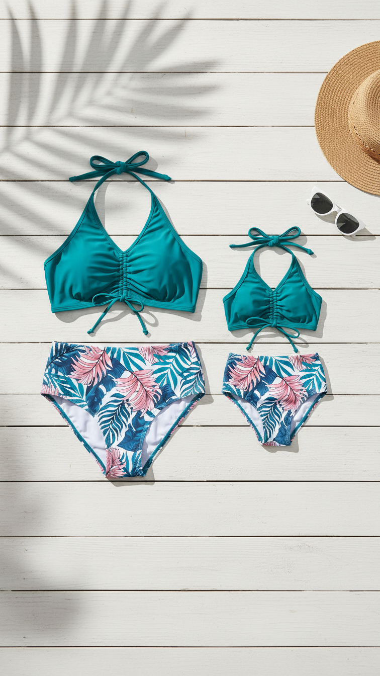 Maillot de bain deux pièces assorti mère et enfant