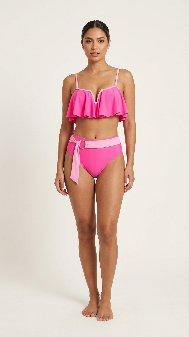 Chic Two-Piece Swimsuit Set Ruffle Detail Top and H... | DLM