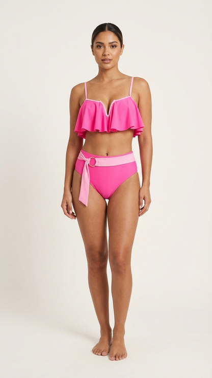 Chic Two-Piece Swimsuit Set Ruffle Detail Top and H... | DLM