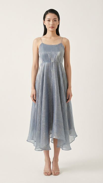 Vestidos de gasa asimétricos plateados a juego con... | DLM