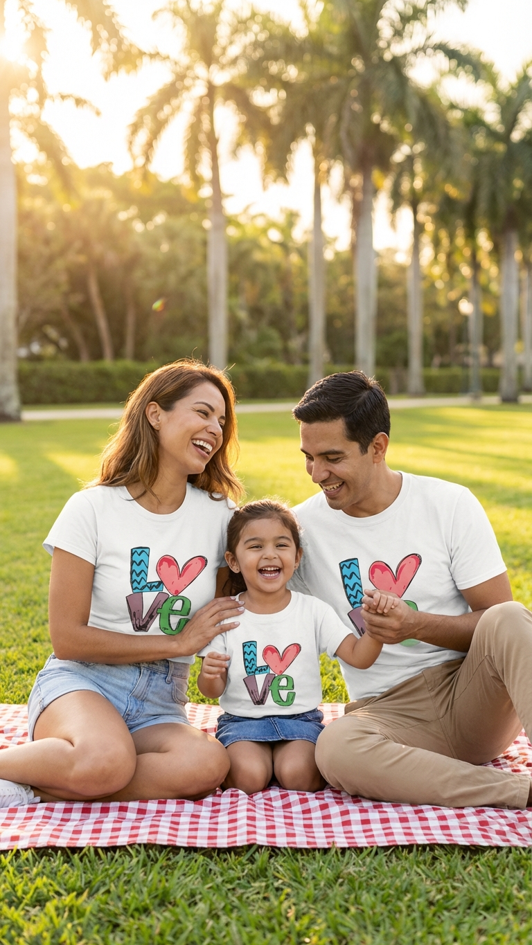 Product image of family matching t-shirts with heart print