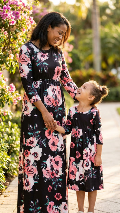 Robes maxi fleuries assorties à manches longues et poches | DLM