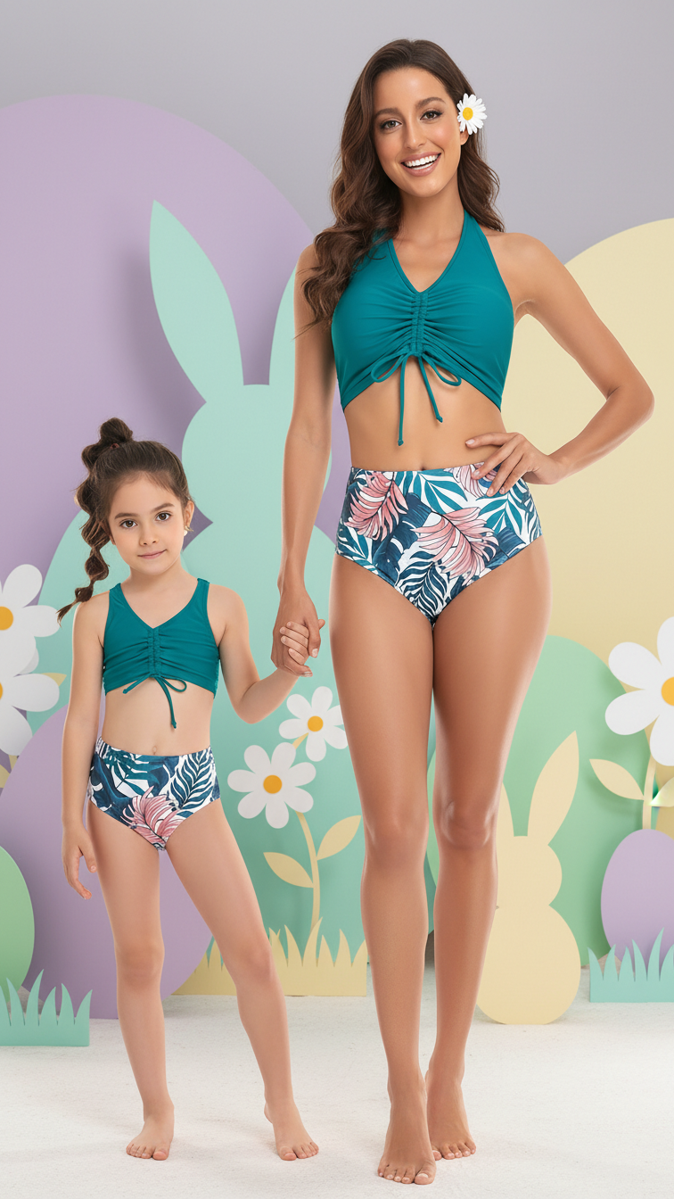 Maillot de bain deux pièces assorti mère et enfant