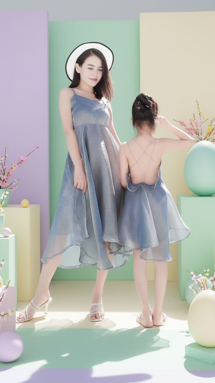 Alternate image of mommy and me midi dresses with silver
