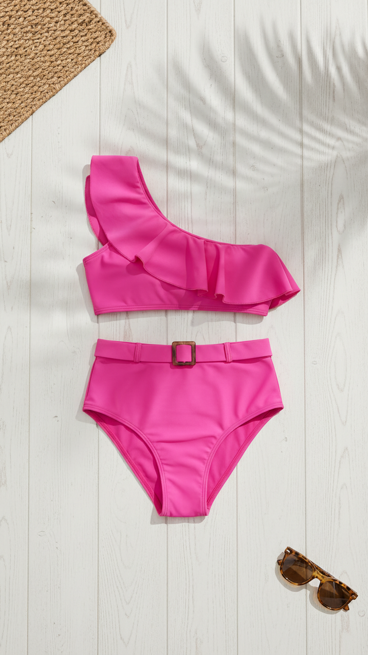 Extra image of mommy and me swimsuits with one shoulder