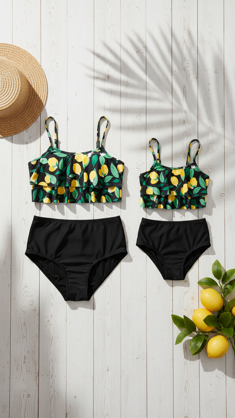 Extra image of mommy and me swimsuits with ruffle sleeve