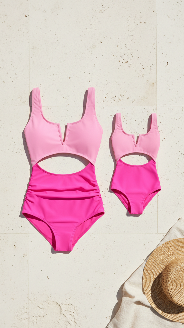 Traje de baño de una pieza con bloques de color para mamá y papá... | DLM