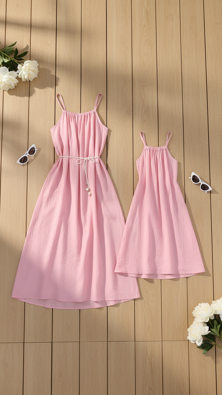 Matching Pink Sleeveless Summer Dress Elegant Sundr... | DLM