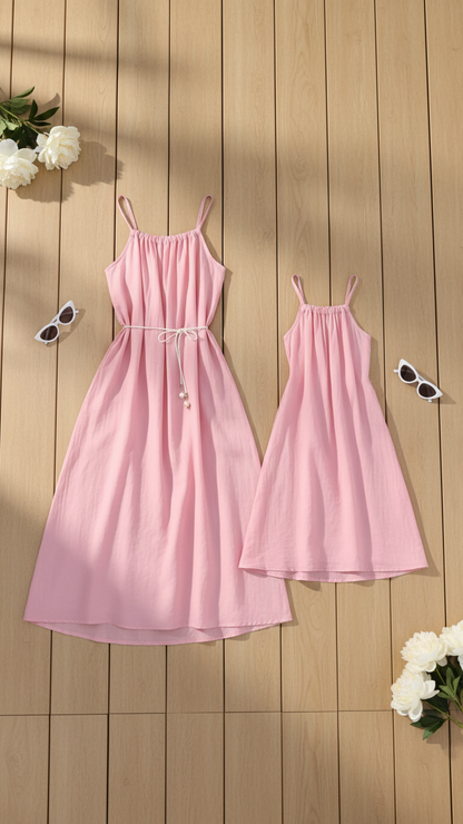Matching Pink Sleeveless Summer Dress Elegant Sundr... | DLM