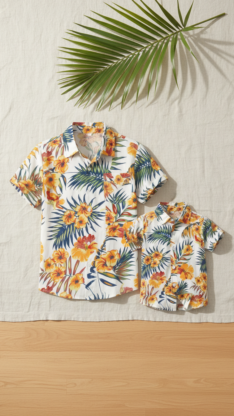 Alternate image of family matching t-shirts with tropical print